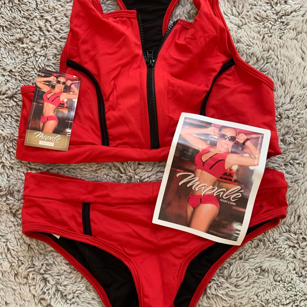Red and black 2 piece athletic bikini
